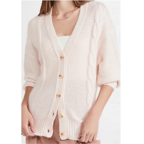 NWT STAUD Blake Mohair Cable Knit Cardigan Sweater - M - Ivory - Picture 5 of 10